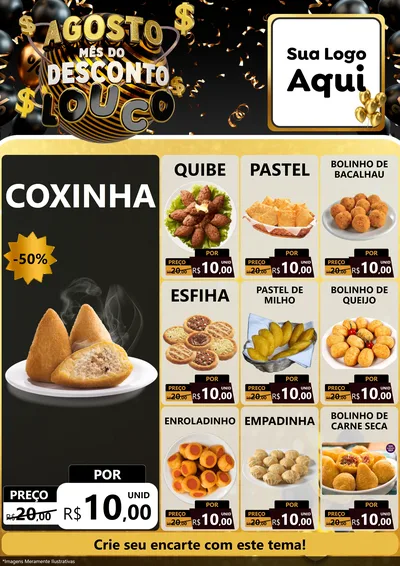 Modelo de Encarte para Encarte A4 Vertical com o tema Agosto Mês do Desconto Louco para Salgadaria