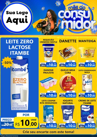 Modelo de Encarte para Encarte A4 Vertical com o tema Mês do Consumidor para Frios e Laticínios