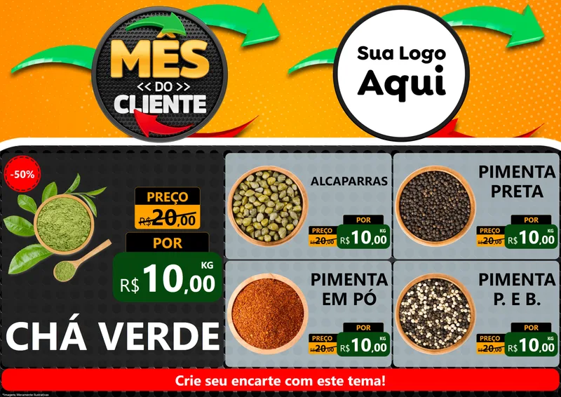 Modelo de Encarte para Encarte A4 Horizontal com o tema Mês do Cliente para Produtos Naturais