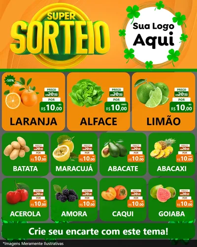 Modelo de Rede Social para Feed Instagram com o tema Super Sorteio para Hortifrúti