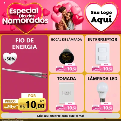 Modelo de Rede Social para Feed Facebook com o tema Especial Dia dos Namorados para Materiais Elétricos