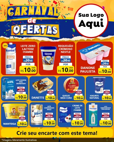 Modelo de Rede Social para Feed Instagram com o tema Carnaval de Ofertas para Frios e Laticínios