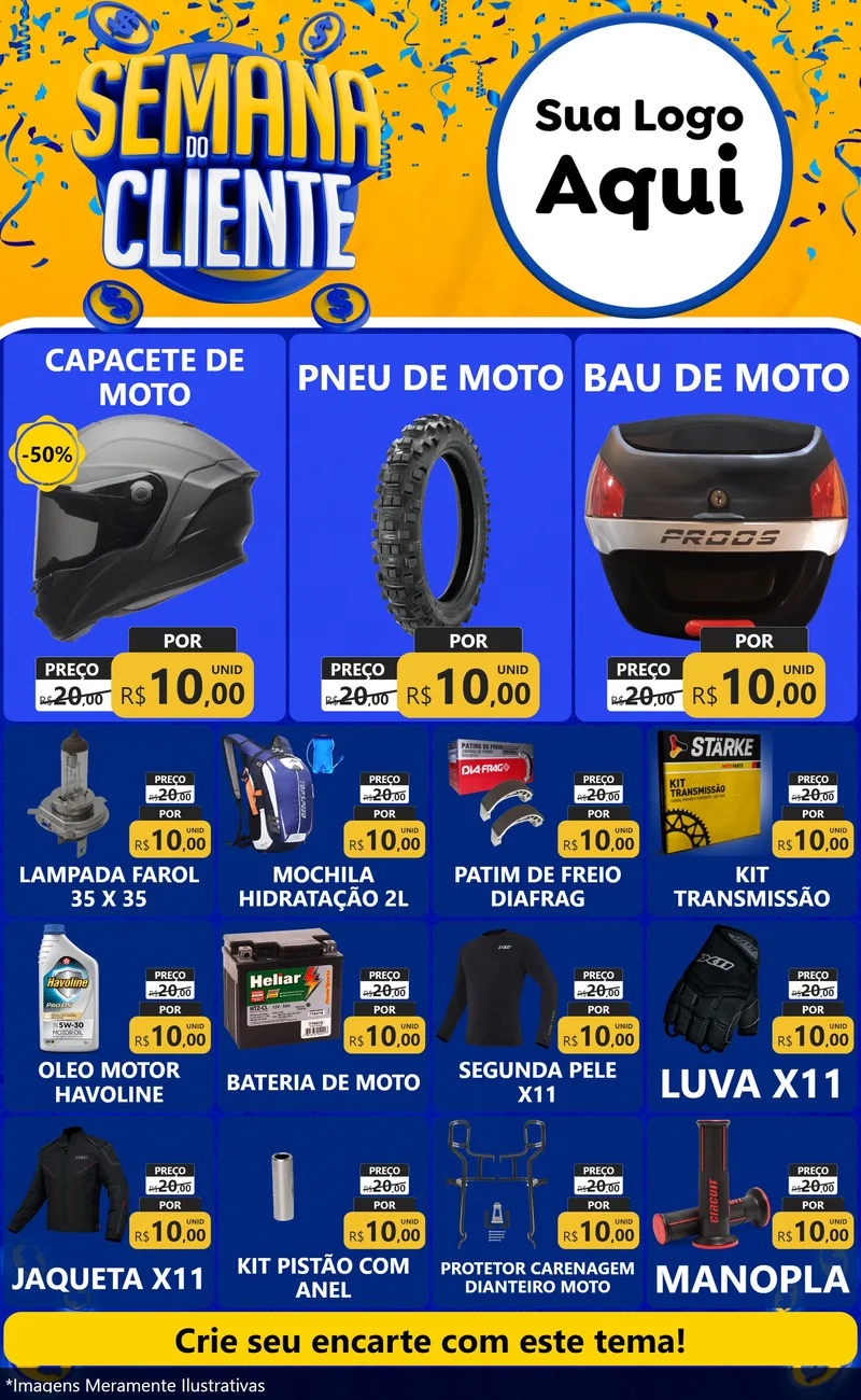 Modelo de Encarte para Encarte Grande com o tema Semana do Cliente para Moto peças