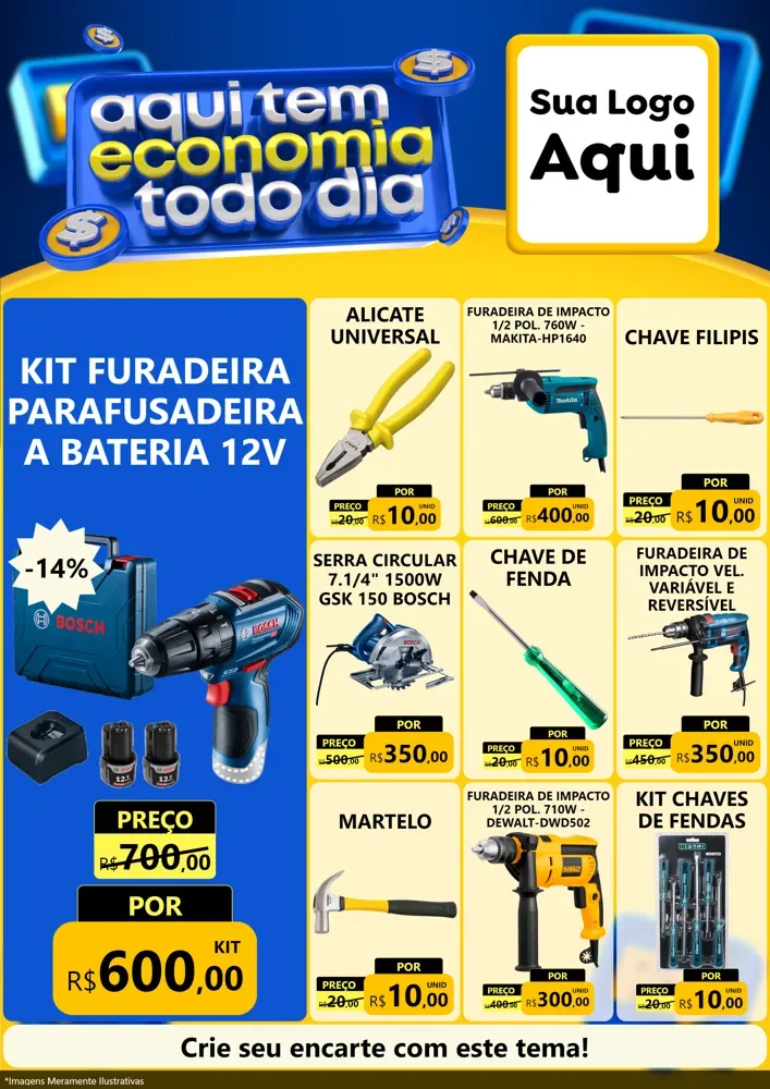 Modelo de Encarte para Encarte A4 Vertical com o tema Aqui Tem Economia Todo Dia para Maquinas e Ferramentas
