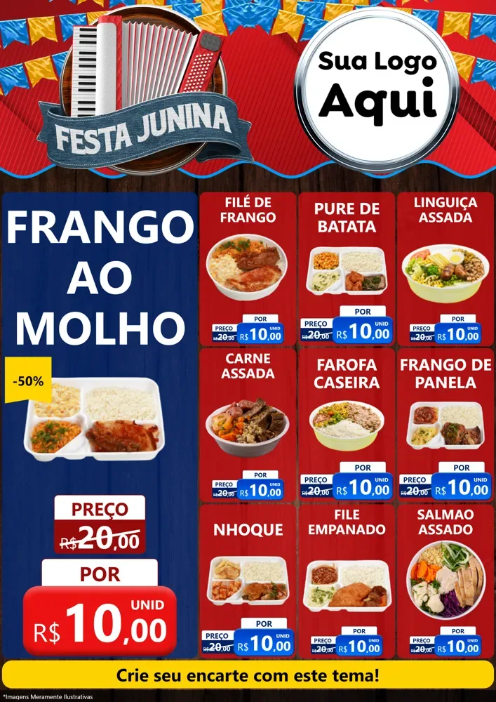 Modelo de Encarte para Encarte A4 Vertical com o tema Festa Junina para Restaurante
