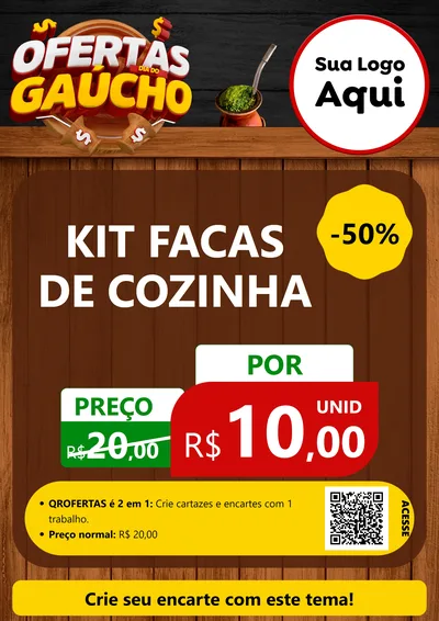 Modelo de Cartaz para Cartaz A4 Vertical com o tema Ofertas Dia do Gaúcho para Utilidades Domésticas