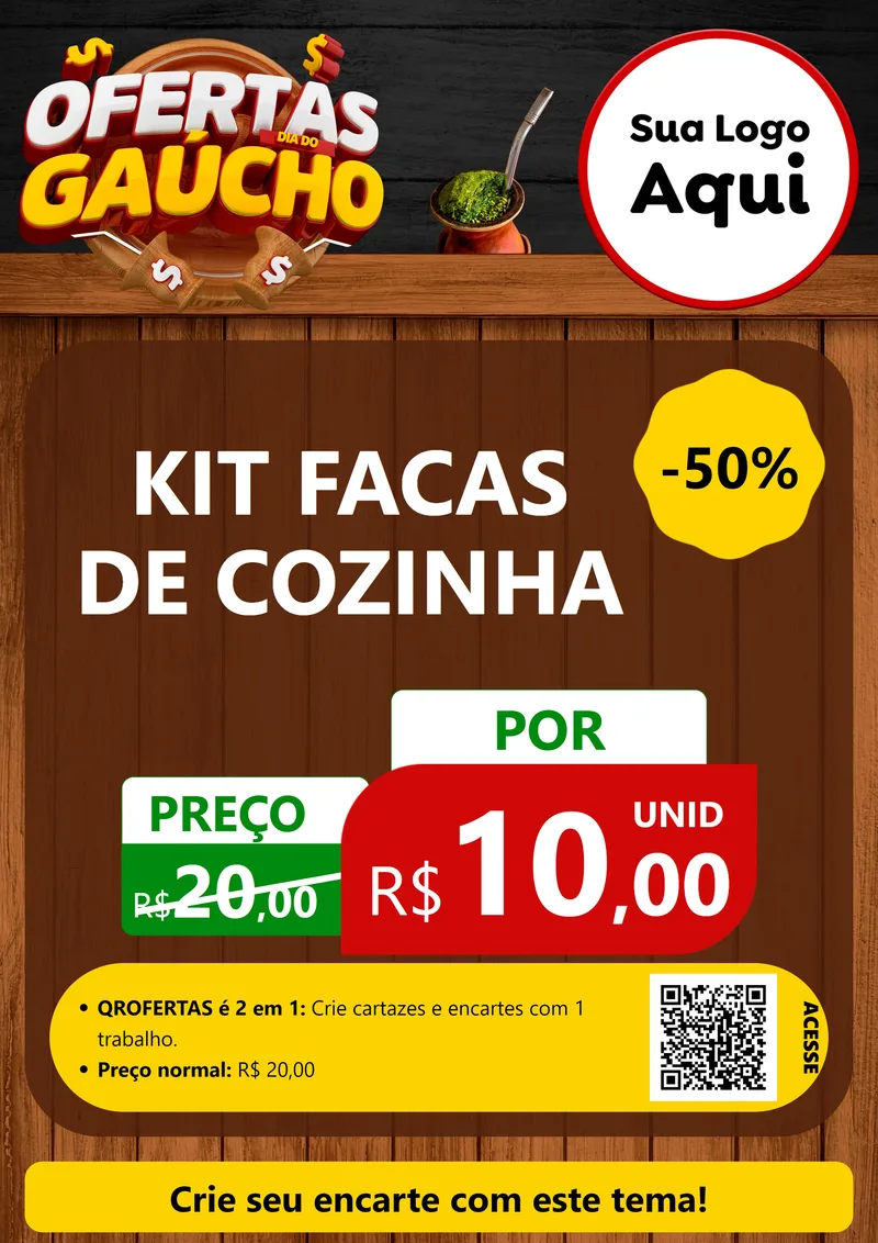Modelo de Cartaz para Cartaz A4 Vertical com o tema Ofertas Dia do Gaúcho para Utilidades Domésticas