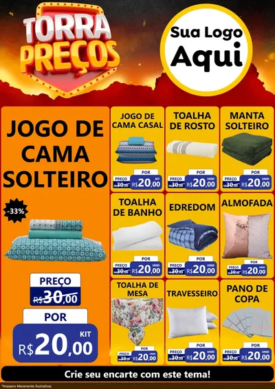 Modelo de Encarte para Encarte A4 Vertical com o tema Torra Preços para Cama, Mesa e Banho