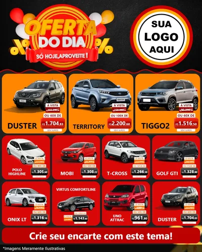 Modelo de Rede Social para Feed Instagram com o tema Oferta do Dia - Só hoje, Aproveite! para Concessionaria de Carros