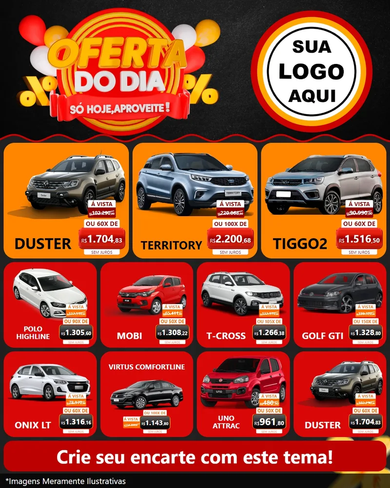Modelo de Rede Social para Feed Instagram com o tema Oferta do Dia - Só hoje, Aproveite! para Concessionaria de Carros