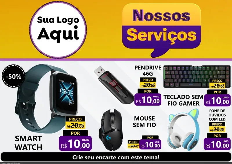 Modelo de Encarte para Encarte A4 Horizontal com o tema Nossos Serviços para Informática
