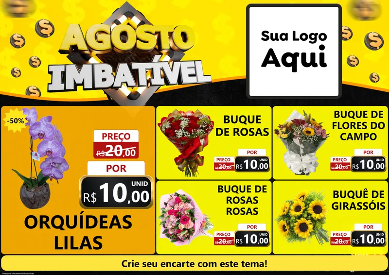 Modelo de Encarte para Encarte A4 Horizontal com o tema Agosto Imbatível para Floricultura e jardim