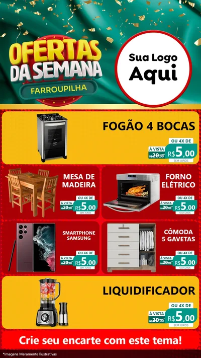 Modelo de TV para TV Vertical com o tema Ofertas da Semana Farroupilha para Móveis e Eletro