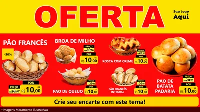 Modelo de TV para TV Horizontal com o tema OFERTA - Vermelho Cartaz para Padaria