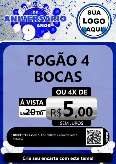 Modelo de Cartaz para Cartaz A4 Vertical com o tema Promoção de Aniversário - 9 Anos para Móveis e Eletro