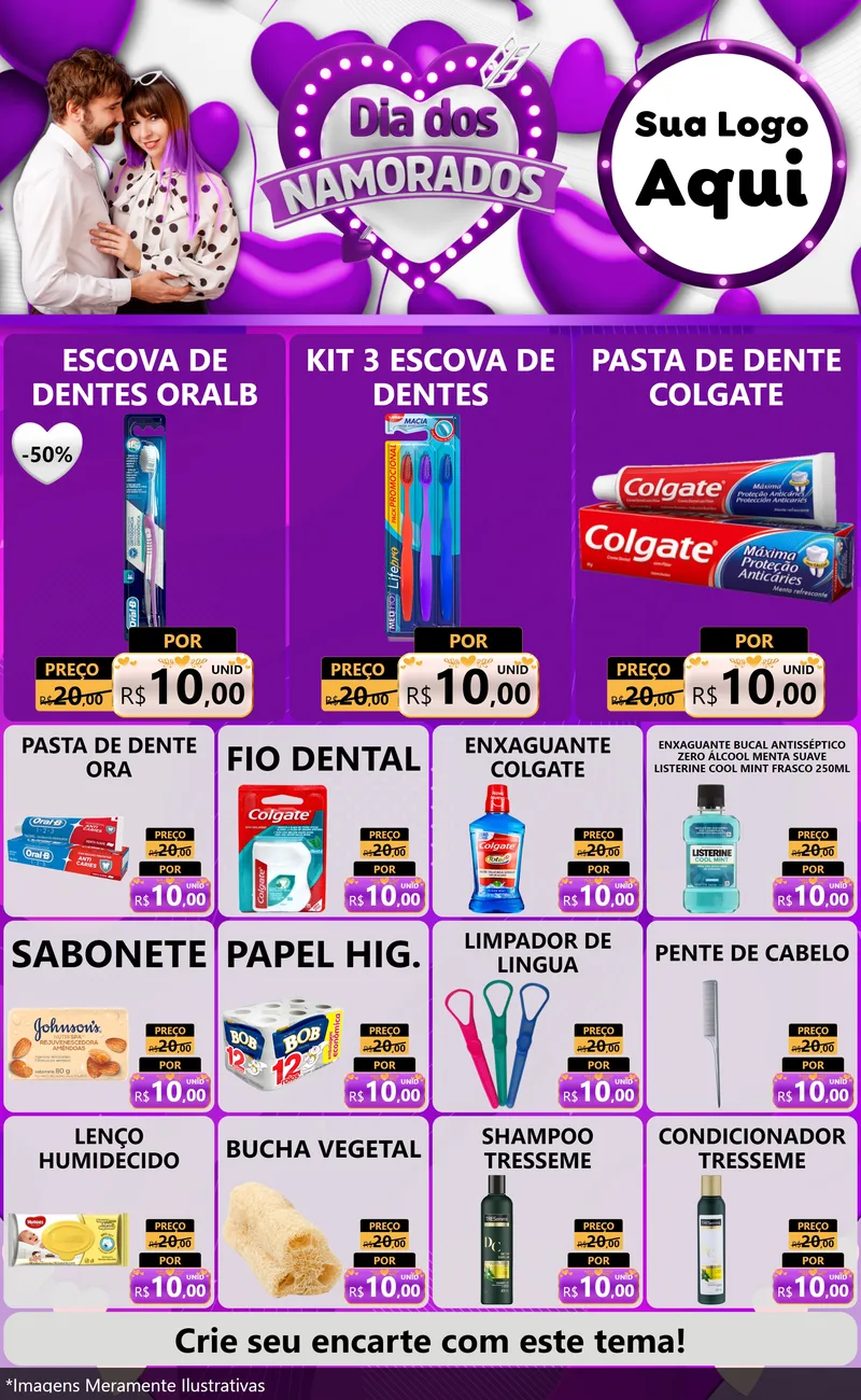 Modelo de Encarte para Encarte Grande com o tema Dia dos Namorados para Higiene Pessoal