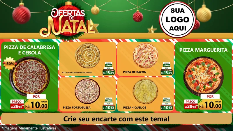 Modelo de TV para TV Horizontal com o tema Ofertas de Natal para Pizzaria