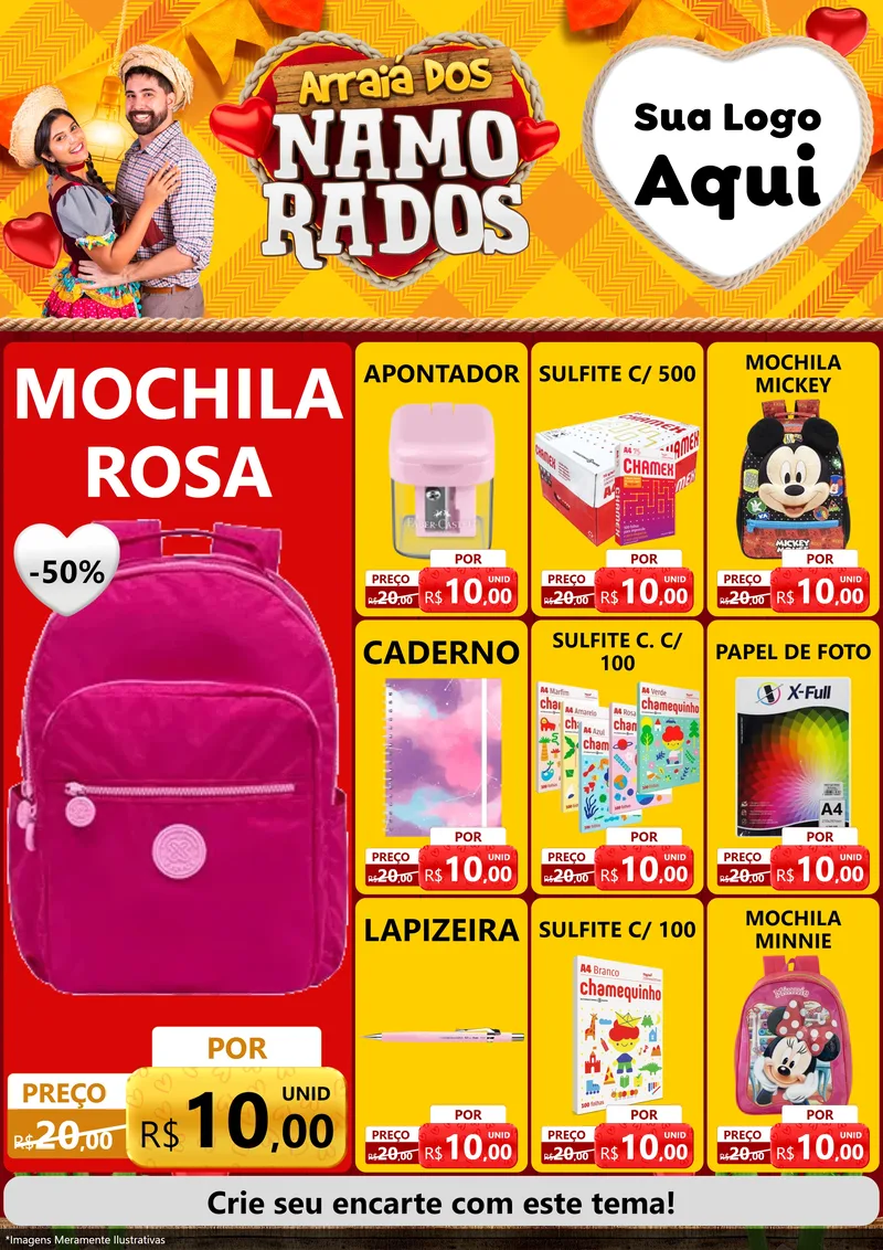 Modelo de Encarte para Encarte A4 Vertical com o tema Arraiá dos Namorados para Papelaria