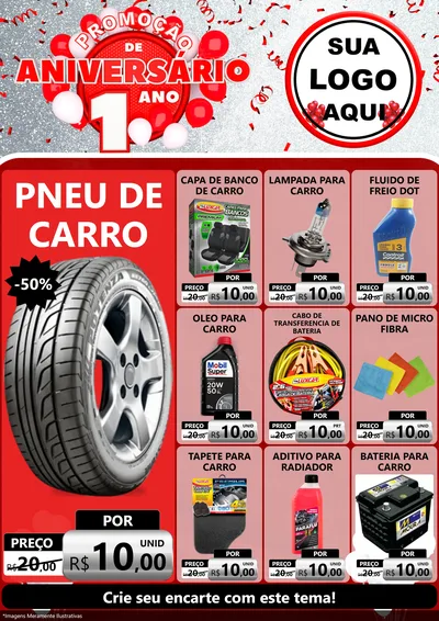 Modelo de Encarte para Encarte A4 Vertical com o tema Promoção de Aniversário - 1 Ano para Auto peças