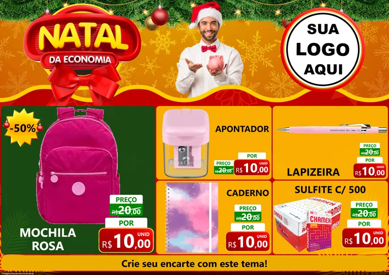 Modelo de Encarte para Encarte A4 Horizontal com o tema Natal da Economia para Papelaria