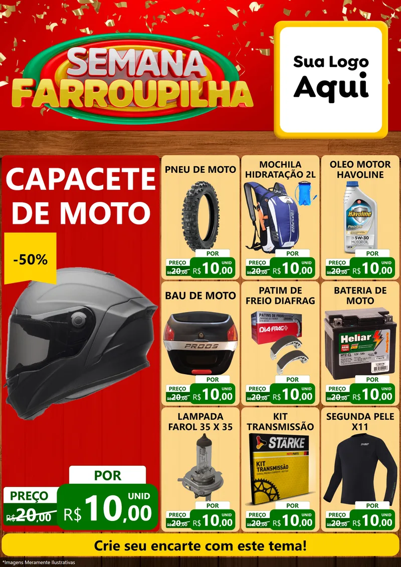Modelo de Encarte para Encarte A4 Vertical com o tema Semana Farroupilha para Moto peças