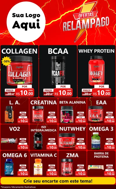 Modelo de Encarte para Encarte Grande com o tema Ofertas Relâmpago para Suplementos alimentares