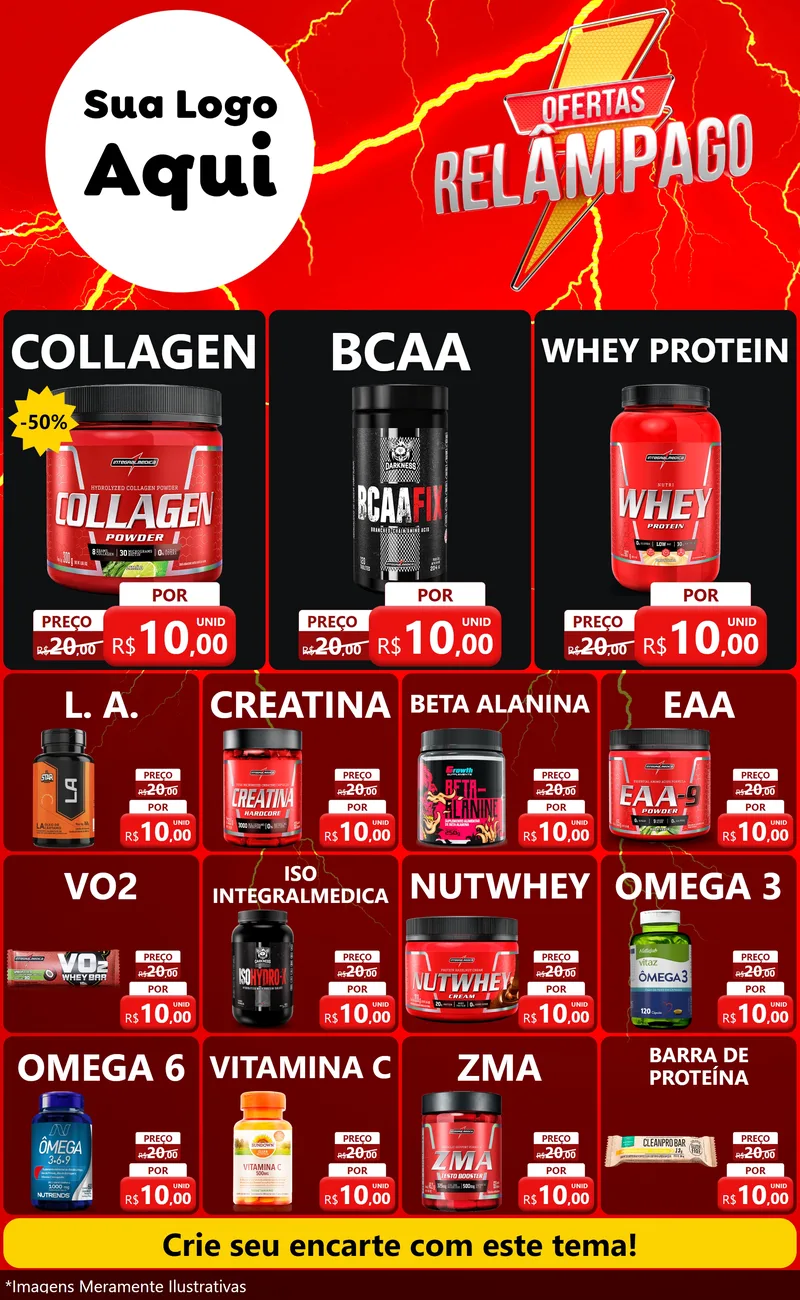 Modelo de Encarte para Encarte Grande com o tema Ofertas Relâmpago para Suplementos alimentares