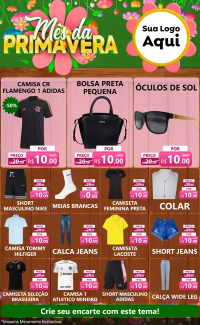 Modelo de Encarte para Encarte Grande com o tema Mês da Primavera para Roupas e acessórios