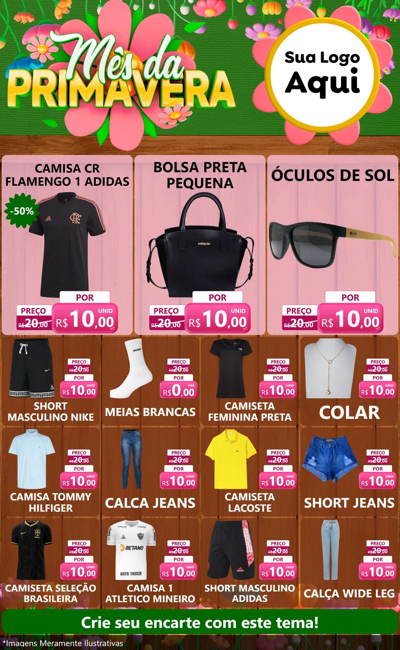 Modelo de Encarte para Encarte Grande com o tema Mês da Primavera para Roupas e acessórios