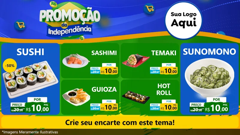 Modelo de TV para TV Horizontal com o tema Promoção da Independência para Comida japonesa