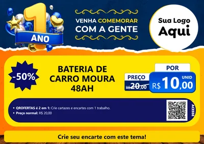 Modelo de Cartaz para Cartaz A4 Horizontal com o tema Um Ano de Aniversário para Baterias Elétricas