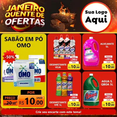 Modelo de Rede Social para Feed Facebook com o tema Janeiro Quente de Ofertas para Produtos de Limpeza
