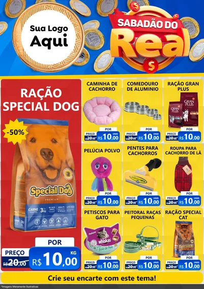 Modelo de Encarte para Encarte A4 Vertical com o tema Sabadão do Real para Pet Shop