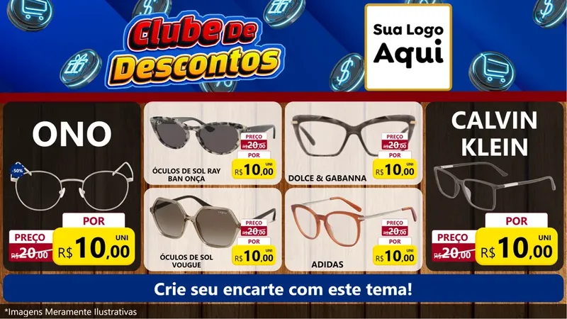 Modelo de TV para TV Horizontal com o tema Clube de Descontos para Óticas
