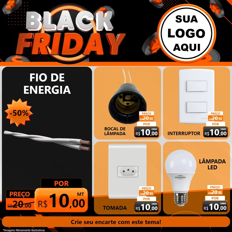 Modelo de Rede Social para Feed Facebook com o tema Black Friday para Materiais Elétricos