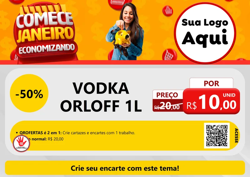 Modelo de Cartaz para Cartaz A4 Horizontal com o tema Comece Janeiro Economizando para Distribuidora de bebidas
