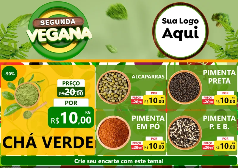 Modelo de Encarte para Encarte A4 Horizontal com o tema Segunda Vegana para Produtos Naturais