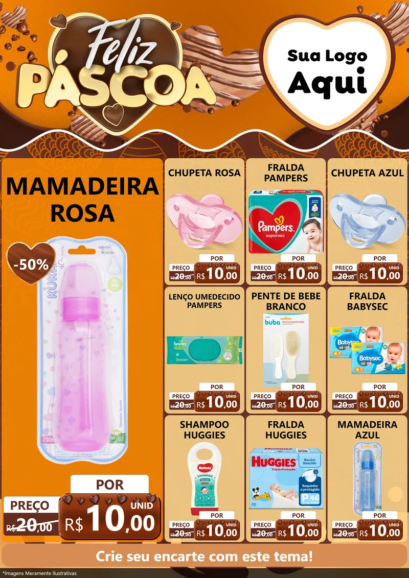 Modelo de Encarte para Encarte A4 Vertical com o tema Feliz Páscoa para Bebês