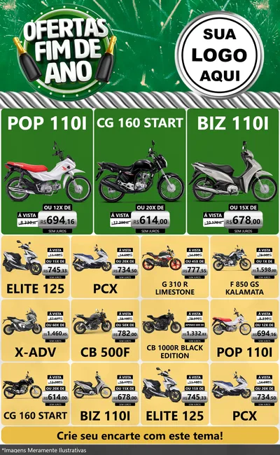 Modelo de Encarte para Encarte Grande com o tema Ofertas Fim de Ano para Concessionaria de Motos