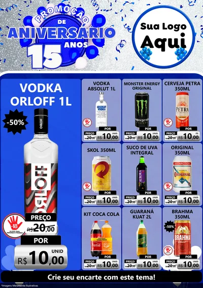 Modelo de Encarte para Encarte A4 Vertical com o tema Promoção de Aniversário - 15 Anos para Distribuidora de bebidas