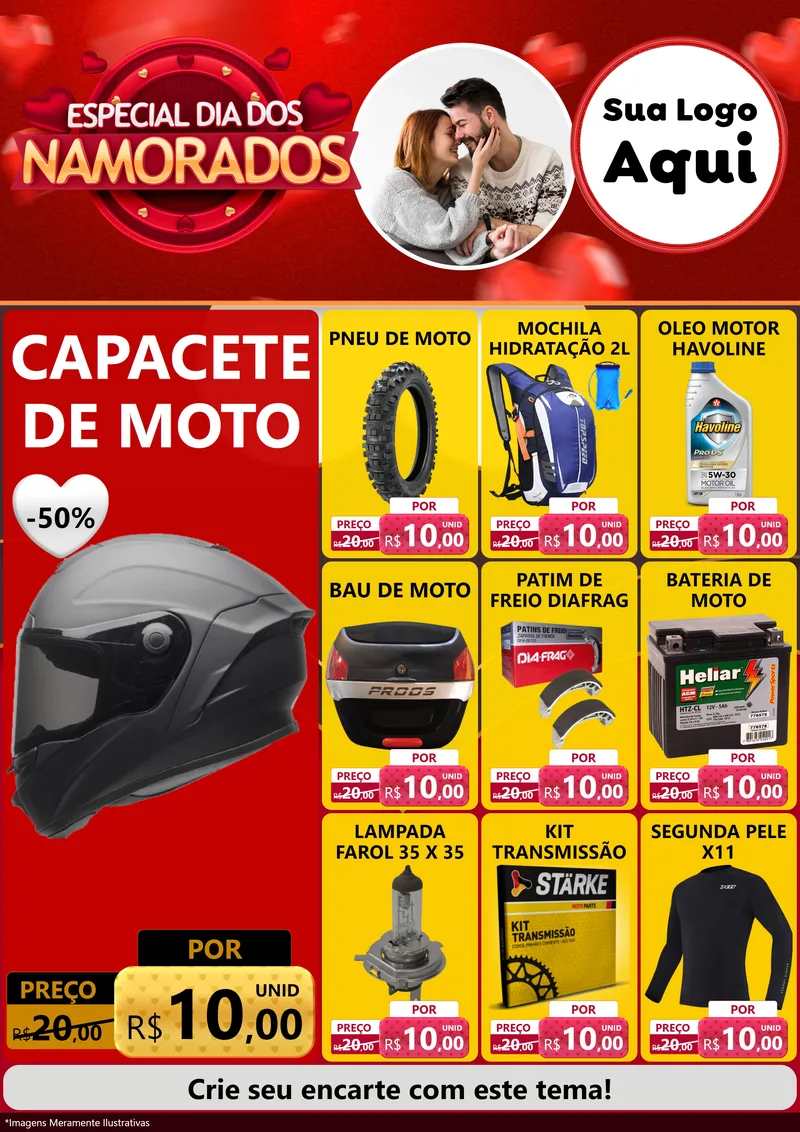 Modelo de Encarte para Encarte A4 Vertical com o tema Especial Dia Dos Namorados para Moto peças