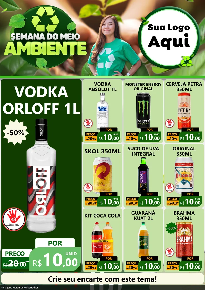 Modelo de Encarte para Encarte A4 Vertical com o tema Semana do Meio Ambiente para Distribuidora de bebidas