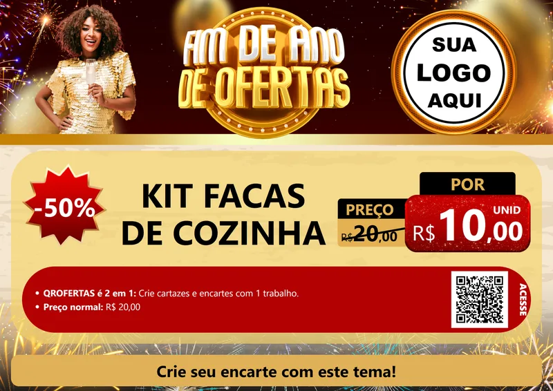 Modelo de Cartaz para Cartaz A4 Horizontal com o tema Fim de Ano de Ofertas para Utilidades Domésticas