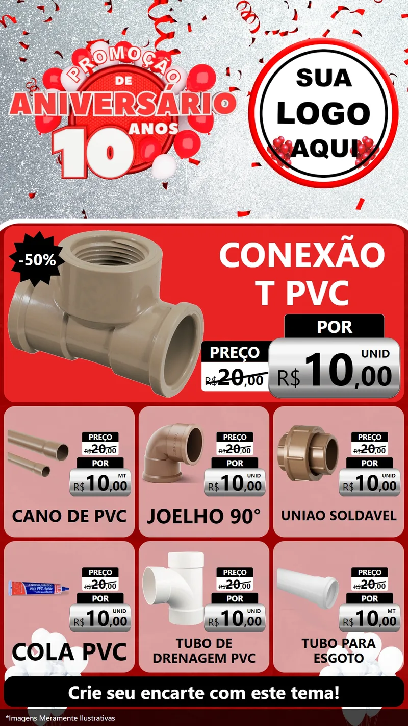 Modelo de Rede Social para Stories com o tema Promoção de Aniversário - 10 Anos para Tubos e conexões