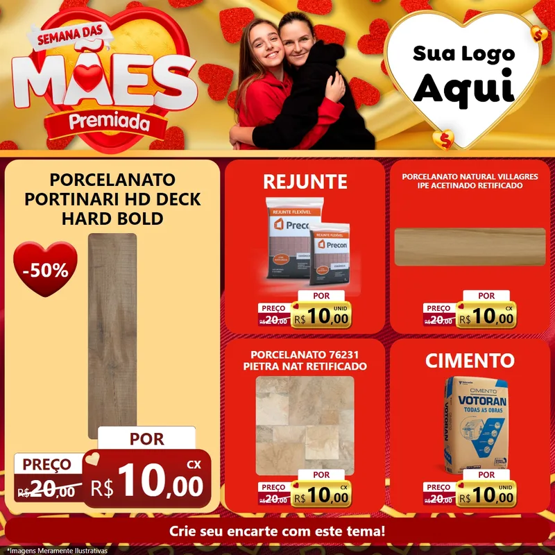 Modelo de Rede Social para Feed Facebook com o tema Semana das Mães Premiada para Pisos e revestimentos