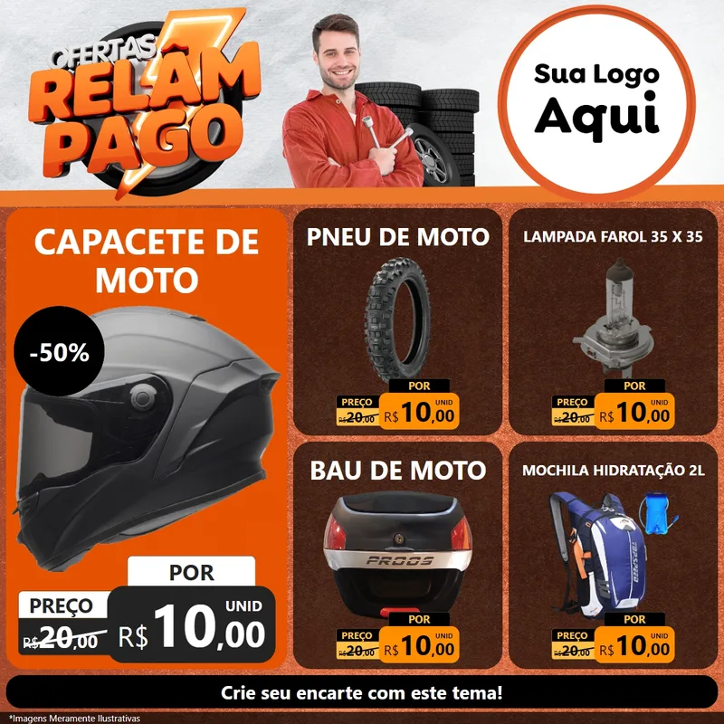 Modelo de Rede Social para Feed Facebook com o tema Ofertas Relâmpago - Moto / Auto para Moto peças