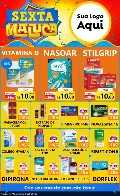 Modelo de Encarte para Encarte Grande com o tema Sexta Maluca para Farmácia