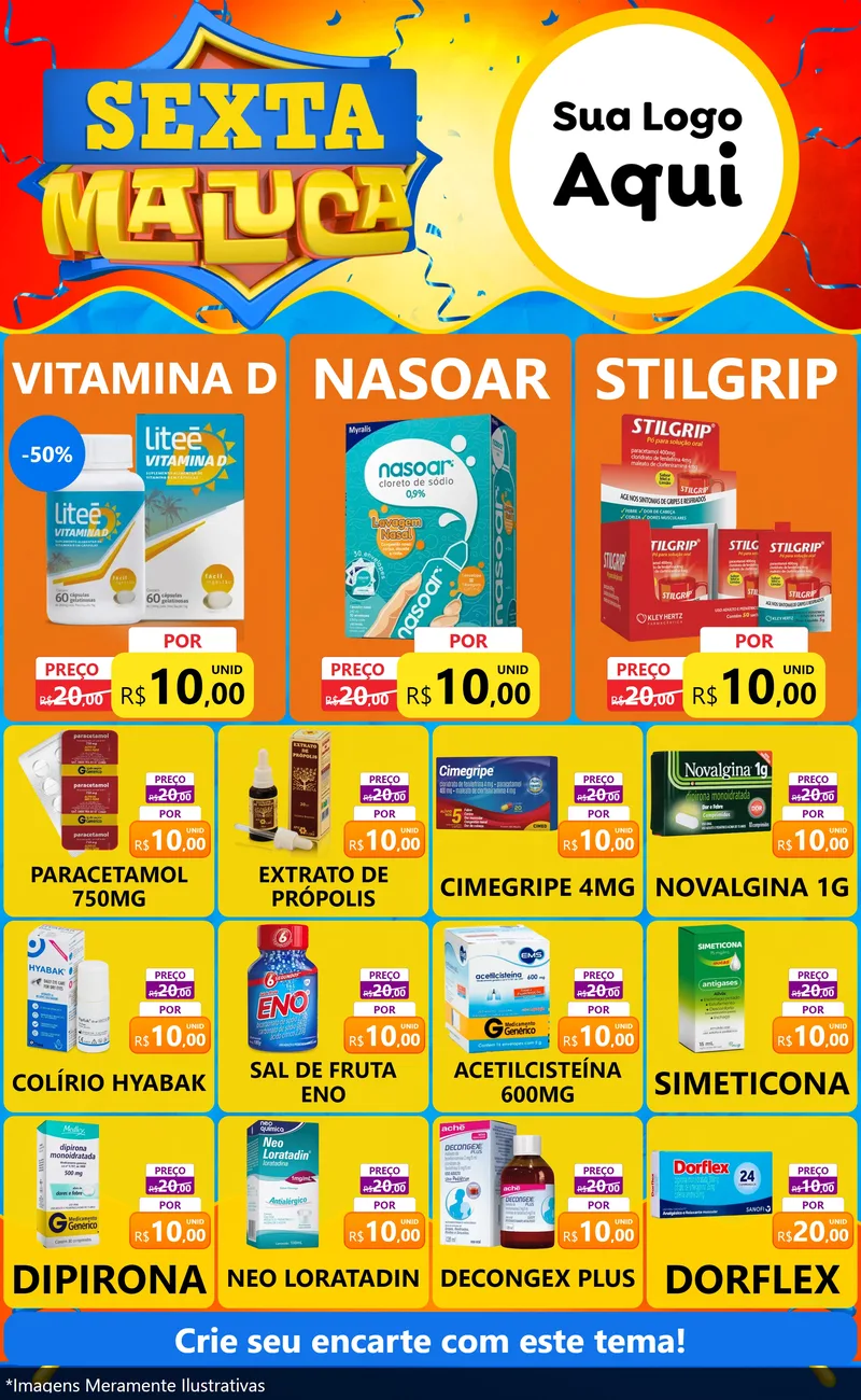 Modelo de Encarte para Encarte Grande com o tema Sexta Maluca para Farmácia