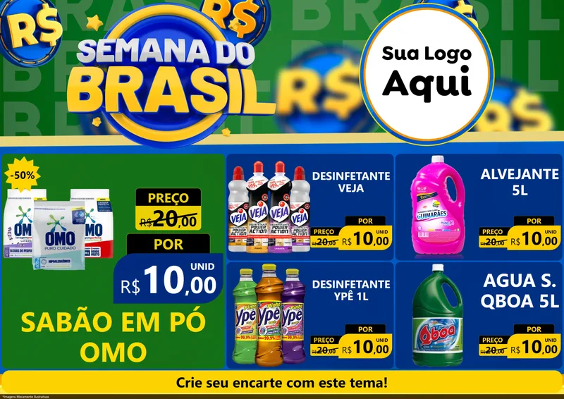 Modelo de Encarte para Encarte A4 Horizontal com o tema Semana Do Brasil para Produtos de Limpeza
