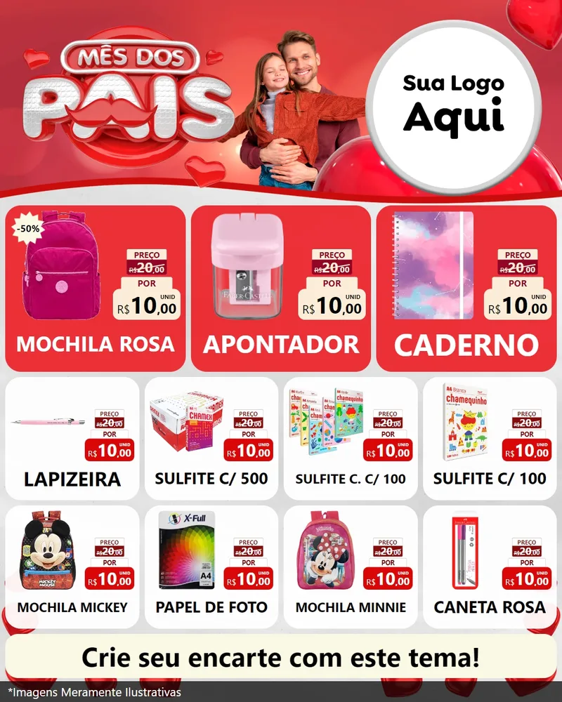 Modelo de Rede Social para Feed Instagram com o tema Mês dos Pais para Papelaria